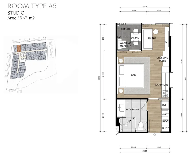 Type A5, Studio, 35.67 m² floor plan